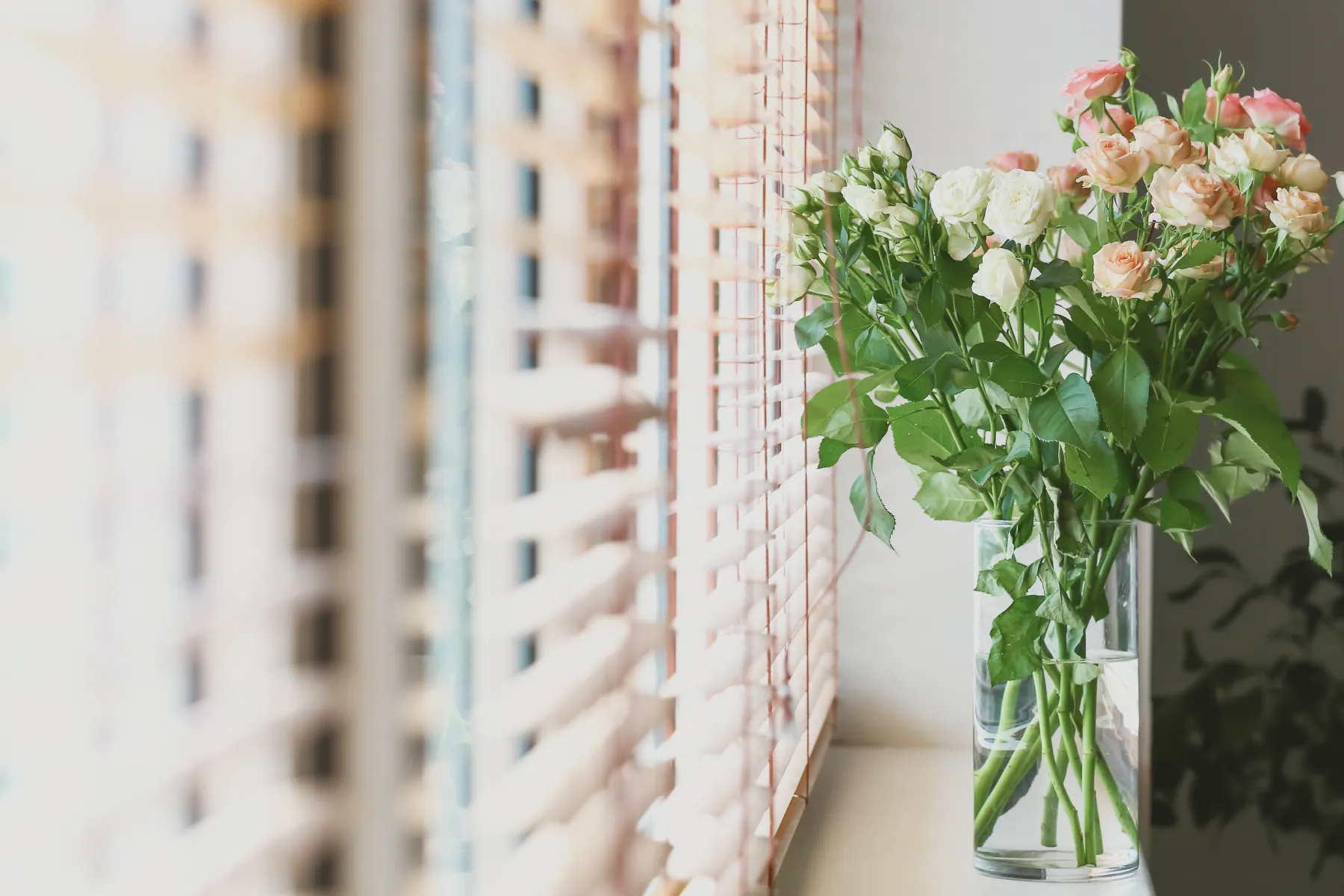 窓際と花瓶に挿した花